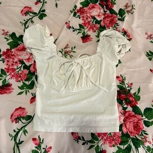 Tiger Mist White Cottage Coquette Milkmaid Puff Sleeve Top